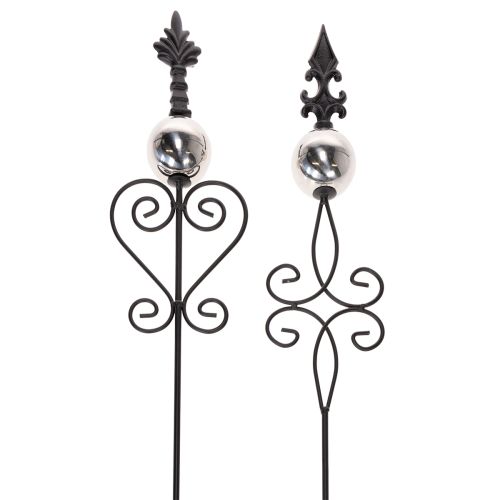 Garden stake with ornate design, decorative shape and stylish metal ball, 90cm, 2 pieces