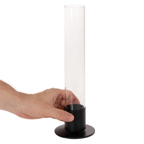 Candle Holder with Glass Cylinder 31cm Black and Clear | Floristik24.co.uk