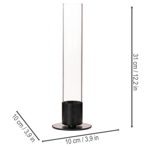 Candle Holder with Glass Cylinder 31cm Black and Clear | Floristik24.co.uk