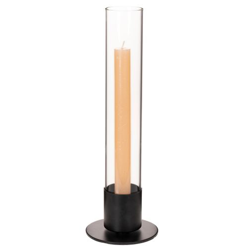 Candle Holder with Glass Cylinder 31cm Black and Clear | Floristik24.co.uk