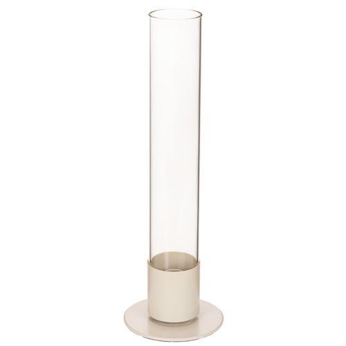 Modern Taper Candle Holder with Glass Cylinder and Base in Taupe, 31cm buy online | Floristik24.co.uk
