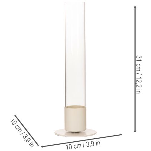 Modern Taper Candle Holder with Glass Cylinder and Base in Taupe, 31cm | Floristik24.co.uk