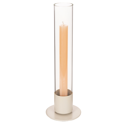 Modern Taper Candle Holder with Glass Cylinder and Base in Taupe, 31cm | Floristik24.co.uk