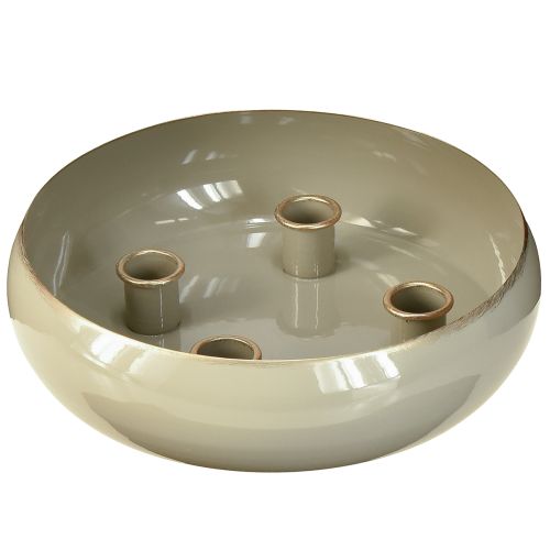 Candle holder 4 candles bowl metal grey gold 22.5cm