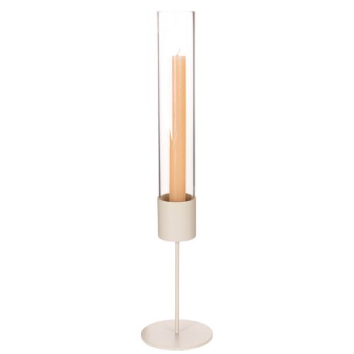 Modern Taupe Taper Candle Holder with Glass Cylinder, 45cm | Floristik24.co.uk