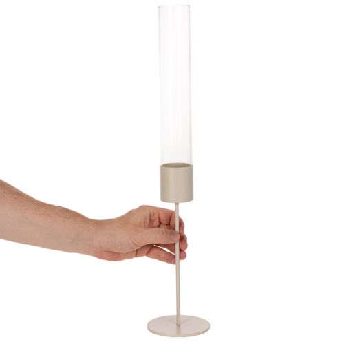 Candle Holder with Glass Cylinder on Metal Base 50cm Taupe | Floristik24.co.uk