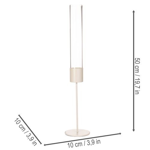 Candle Holder with Glass Cylinder on Metal Base 50cm Taupe | Floristik24.co.uk