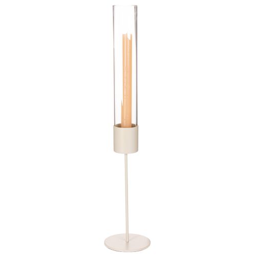 Candle Holder with Glass Cylinder on Metal Base 50cm Taupe | Floristik24.co.uk