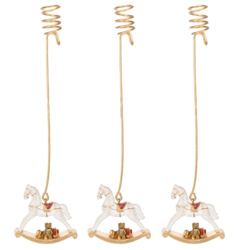 Gold Christmas Tree Candle Holders with Rocking Horse Design, 20cm, Set of 3 | Floristik24.co.uk