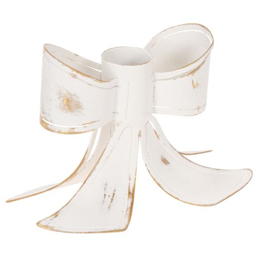 Candle Holder Bow Design Metal White with Gold Accents 12cm buy online | Floristik24.co.uk