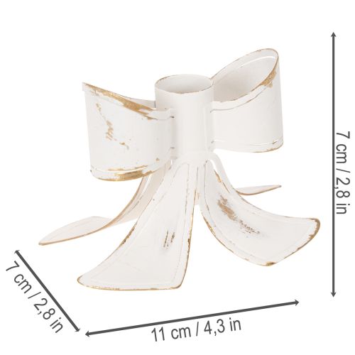 Candle Holder Bow Design Metal White with Gold Accents 12cm | Floristik24.co.uk
