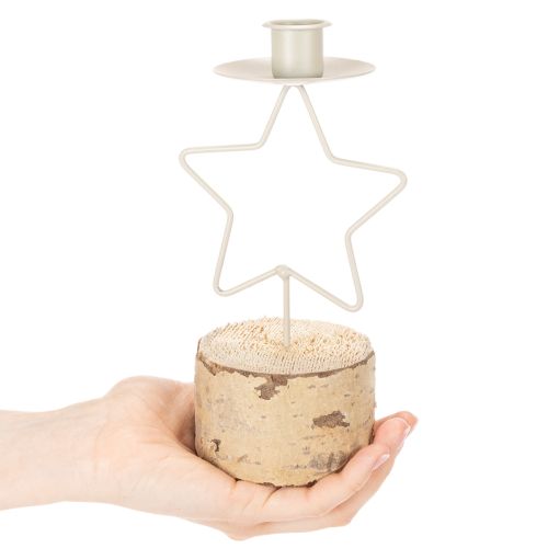**Star-Shaped Candle Holder with Wooden Base for Taper Candles 20cm**

```html
<h2>Star-Shaped Candle Holder with Wooden Base</h2>
<p>
This star-shaped candle holder is a charming addition to your seasonal home decoration. It features a natural wood base  | Floristik24.co.uk