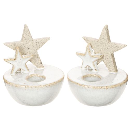 Ceramic Star Candle Holders White 11cm Set of 2 Indoor Christmas Decoration | Floristik24.co.uk