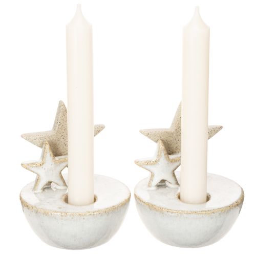Ceramic Star Candle Holders White 11cm Set of 2 Indoor Christmas Decoration | Floristik24.co.uk