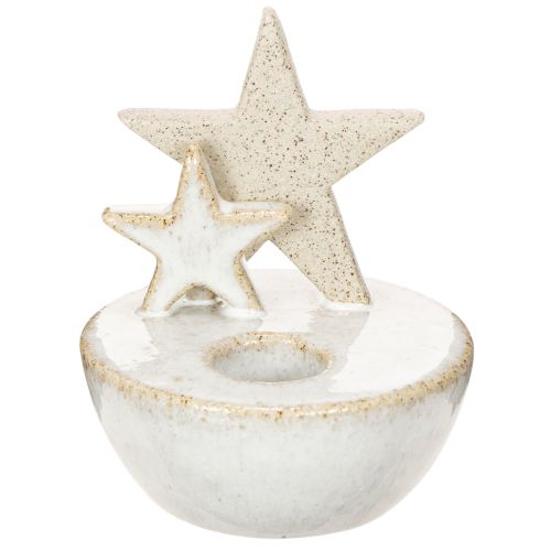 Ceramic Star Candle Holders White 11cm Set of 2 Indoor Christmas Decoration | Floristik24.co.uk