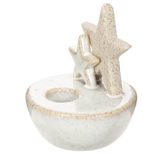 Ceramic Star Candle Holders White 11cm Set of 2 Indoor Christmas Decoration | Floristik24.co.uk