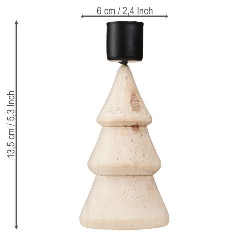 Product Candle holder Christmas tree decoration wood natural H13cm 4 pcs