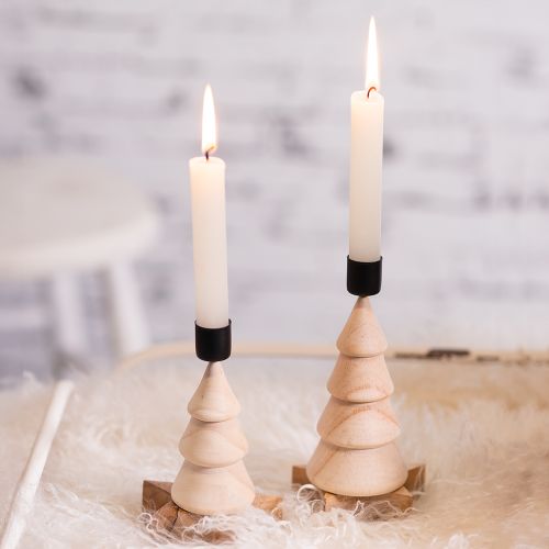 Candle holder Christmas tree decoration wood natural H13cm 4 pcs