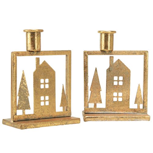 Floristik24 Candle holder Christmas house antique gold look 10×6×14cm 2pcs