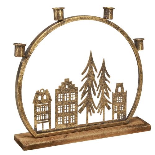 Floristik24 Candle holder Christmas row of houses antique gold 36×32cm