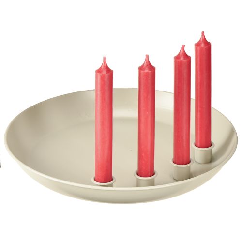 Product Taper candle holder for 4 candles, candle bowl, grey metal, Ø30cm
