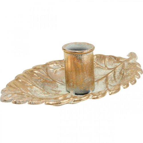 Floristik24 Candlestick Plate Foliage Golden 16.5x10.5x5cm