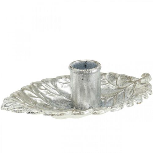 Floristik24 Candlestick plate leaf silver 16.5x10.5x5cm