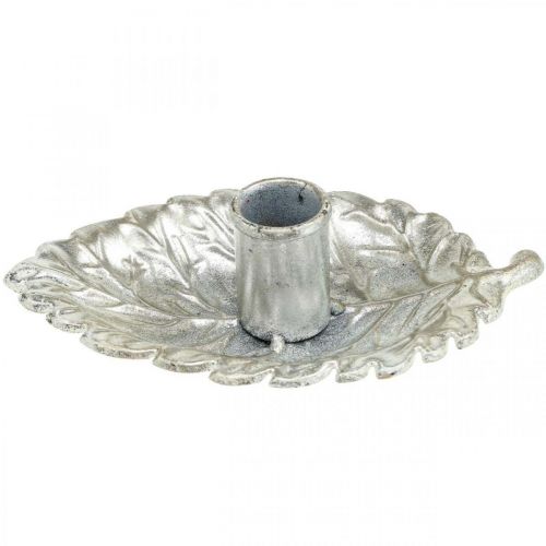Floristik24 Candlestick plate leaf silver 16.5x10.5x5cm