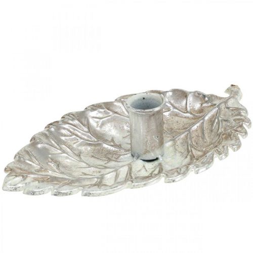 Floristik24 Candlestick plate leaf silver 22x13.5x5.5cm