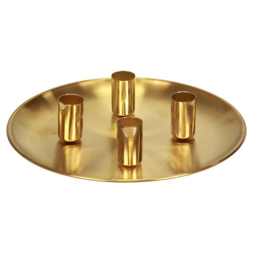 Floristik24 Stick candle holder gold Ø2.5cm candle plate metal Ø23cm