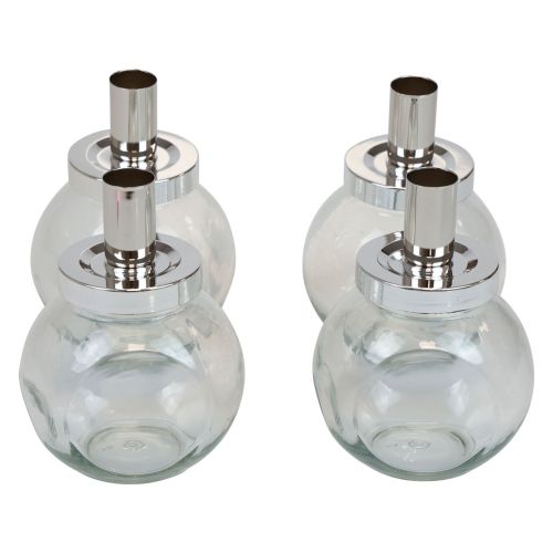 Stick candle holder candlestick glass metal silver Ø10.5cm 4pcs