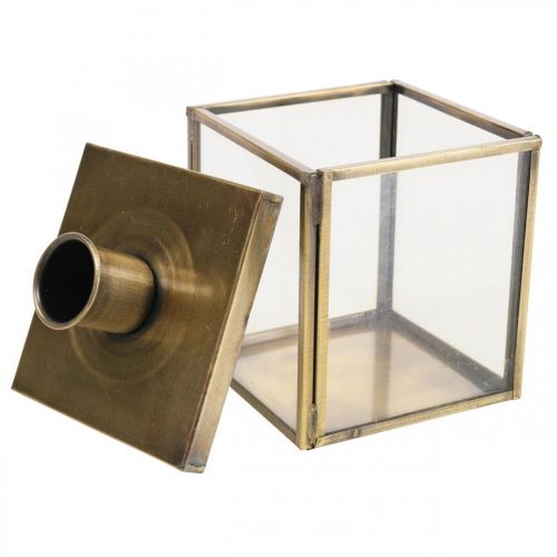 Floristik24 Candlestick metal art glass vintage cube brass 7.5cm