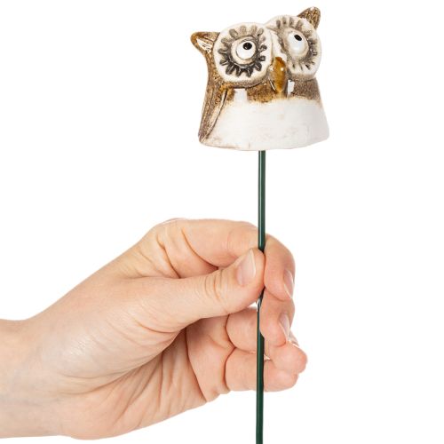Ceramic owl stake decorative figure for plants 26cm 2pcs | Floristik24.co.uk