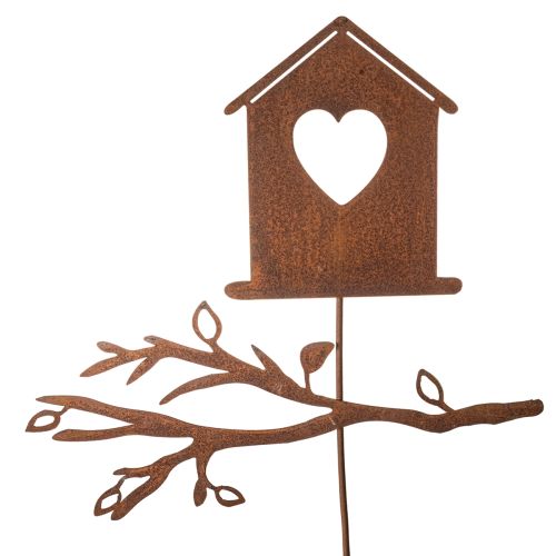 Rustic Metal Garden Stake – Birdhouse with Heart and Branch Design, 100cm