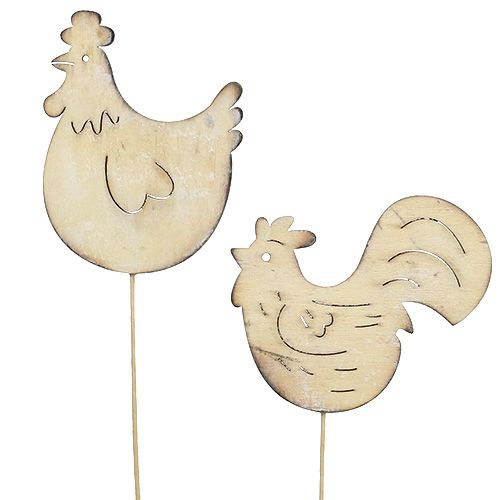 Floristik24 Plug wooden rooster, hen 7cm - 8.5cm 2pcs