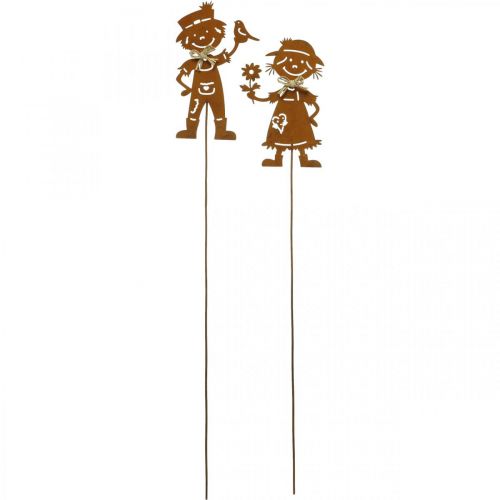 Product Garden stakes rust look garden decoration girl and boy 4pcs