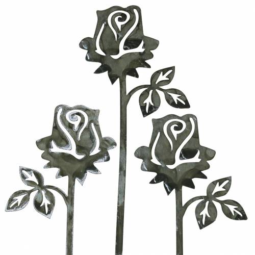 Floristik24 Metal plug rose silver-grey, white washed metal 20cm × 8cm 12 pcs