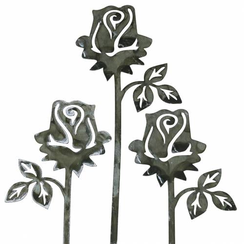 Floristik24 Metal stud rose silver grey, white washed metal 20cm × 8cm 12pcs