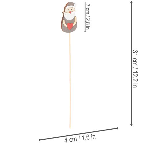 Wooden Santa Picks for Festive Arrangements and Potted Plants 31cm - Set of 12 | Floristik24.co.uk