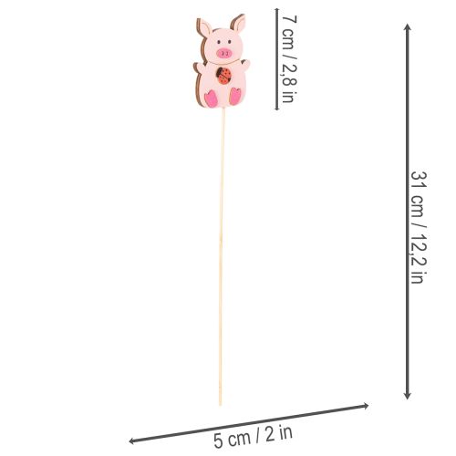 Wooden Pig Plant Sticks 31cm, Set of 16, Multicoloured Designs | Floristik24.co.uk