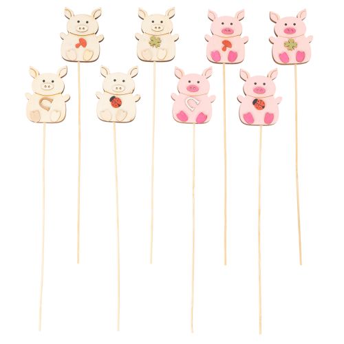 Wooden Pig Plant Sticks 31cm, Set of 16, Multicoloured Designs | Floristik24.co.uk
