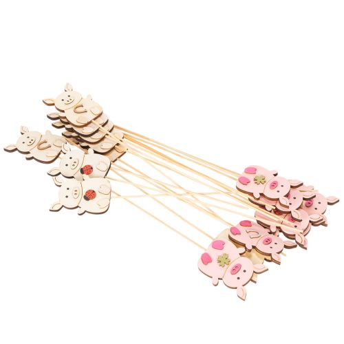 Wooden Pig Plant Sticks 31cm, Set of 16, Multicoloured Designs | Floristik24.co.uk