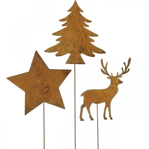 Floristik24 Garden stake patina deer deco star fir H14/20 3pcs