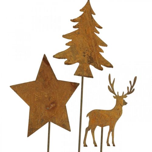 Product Garden Stake Edelrost Deer Decoration Star Fir H10/15cm 3 Pcs