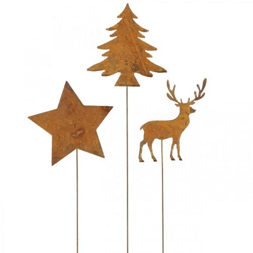 Garden Stake Edelrost Deer Decoration Star Fir H10/15cm 3 Pcs