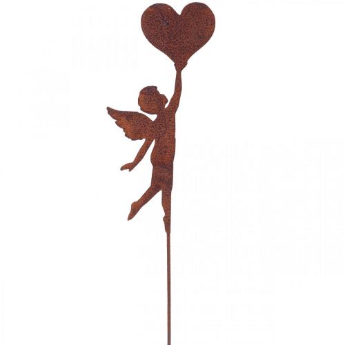 Product Garden stake rust angel with heart decoration Valentine&#39;s Day 60cm