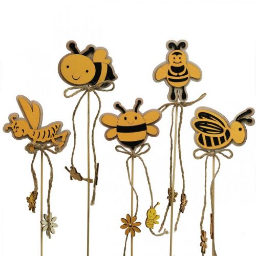 Bee plug flower plug wooden bee decoration 8cm/32cm 12pcs