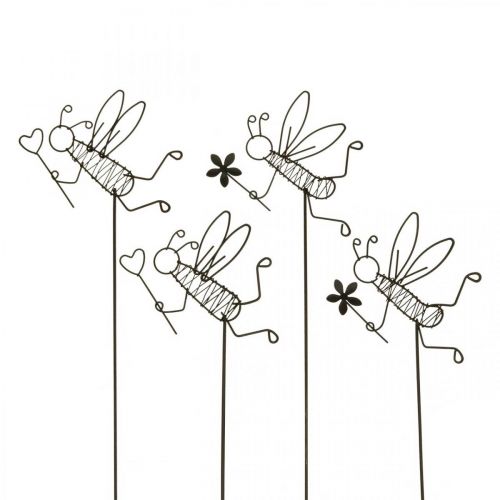 Flower Stick Metal Bees Decoration Black 8.5cm 4 Pcs