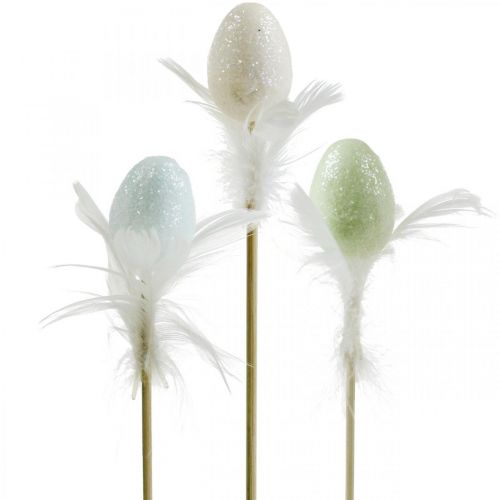 Floristik24 Artificial Easter eggs on stick pastel decorative egg with feathers H4cm 18 pcs