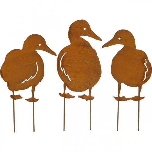 Patina garden stake ducks H33cm/35cm/37cm set of 3